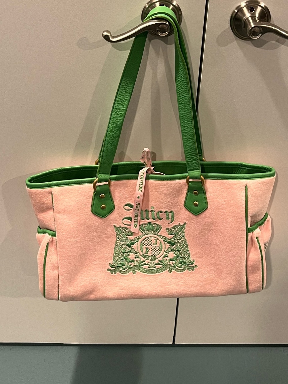Vintage Juicy Couture Velour Baby Diaper Bag Tote Pink & Green. RARE!